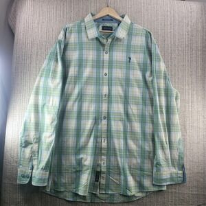 William Murray Shirt Mens 2XL Blue Green Plaid Long Sleeve Button Front Golf